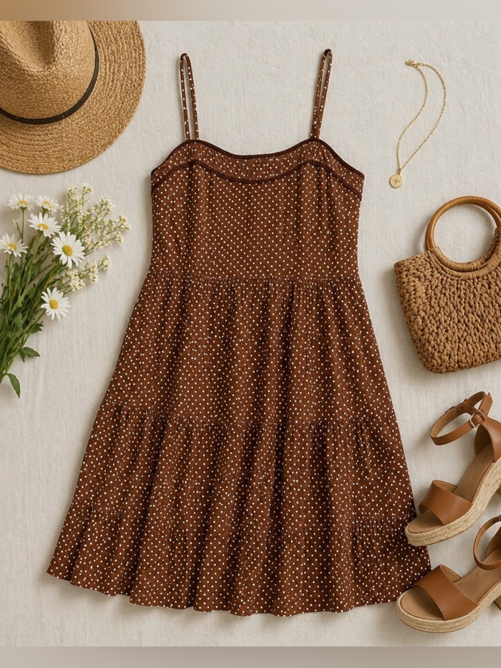 saltwater LUXE Brown Polka Dot Midi Sundress